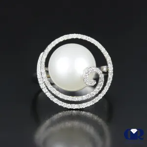 10 mm South Sea Culture Peal With Diamond Engagement Ring In 18K White Gold