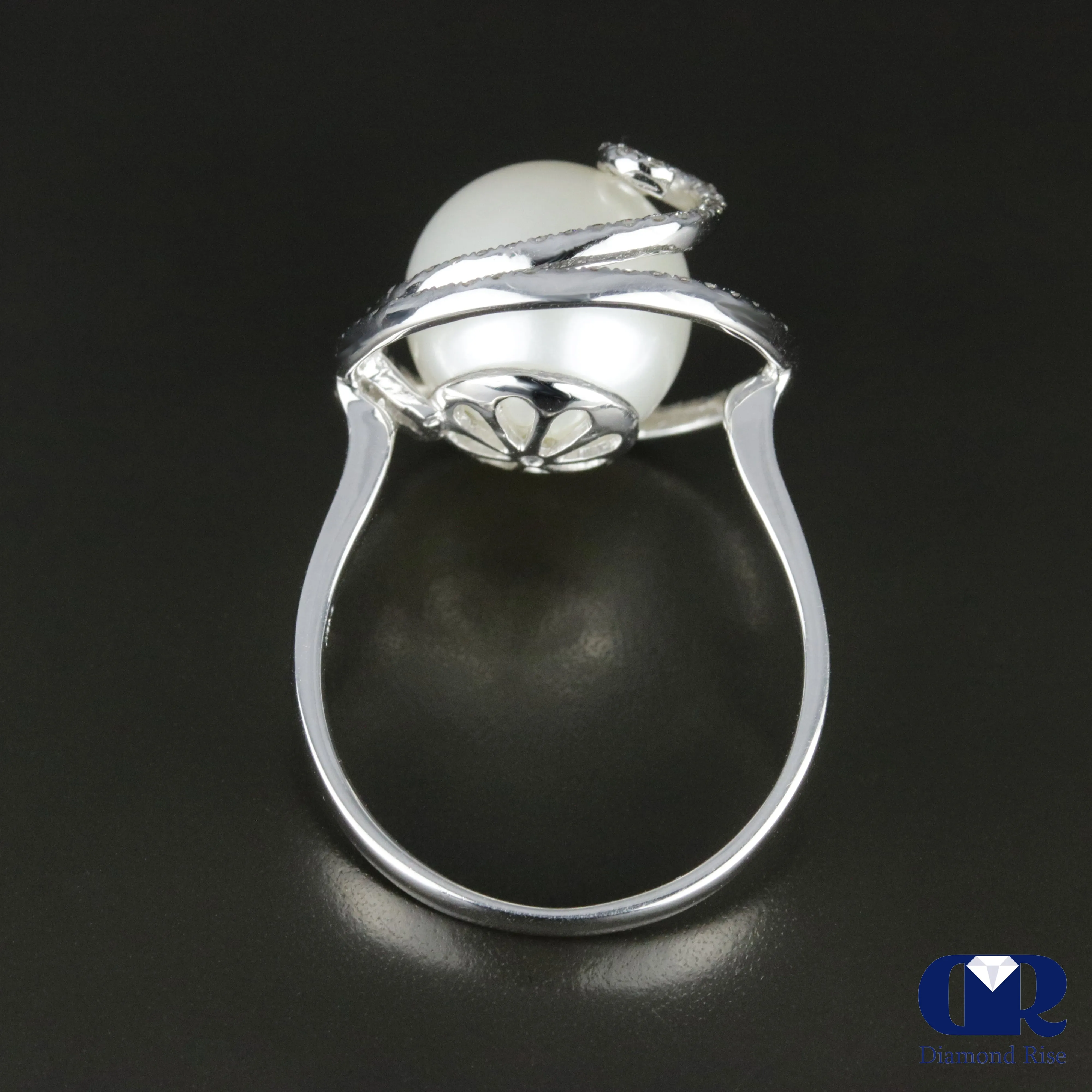 10 mm South Sea Culture Peal With Diamond Engagement Ring In 18K White Gold