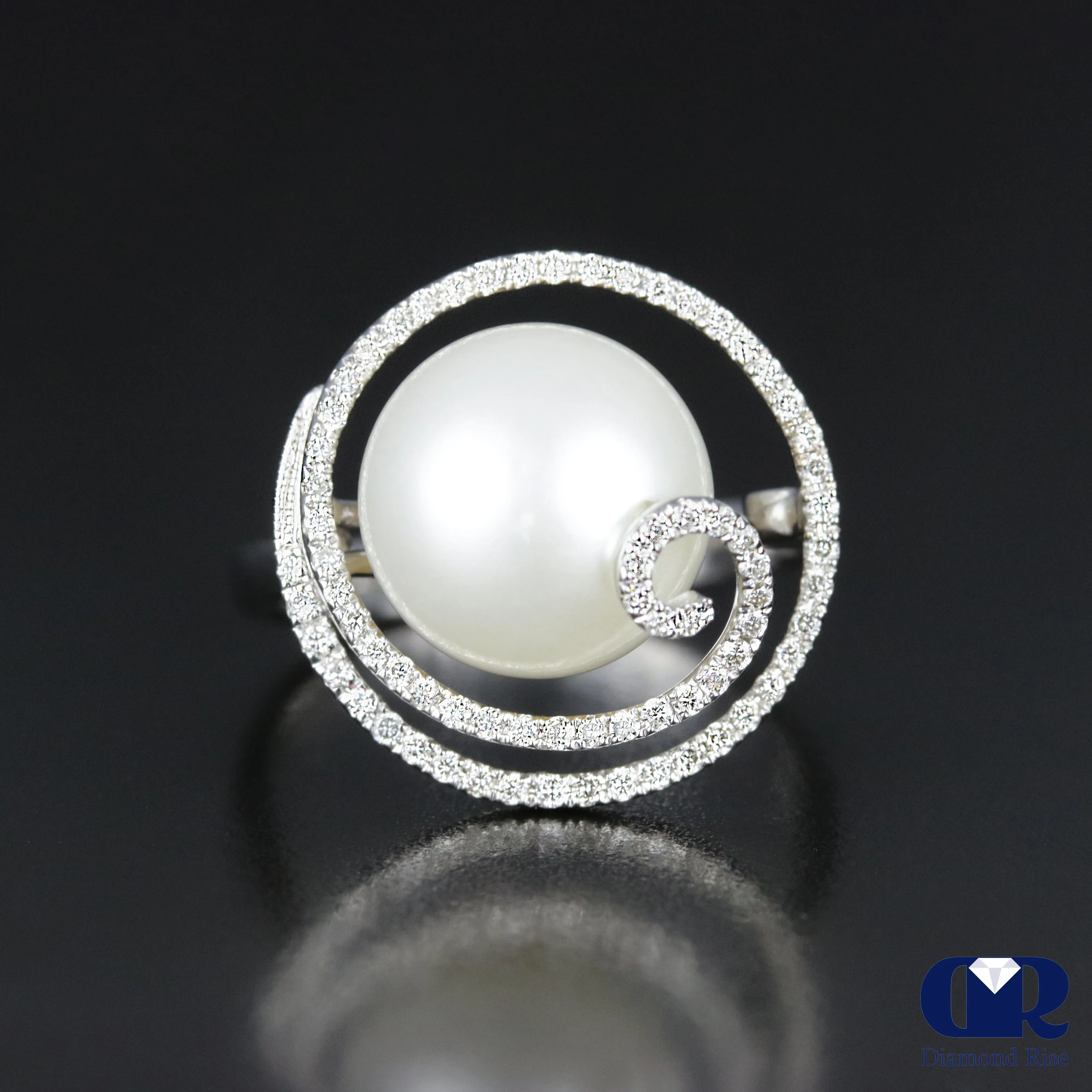 10 mm South Sea Culture Peal With Diamond Engagement Ring In 18K White Gold