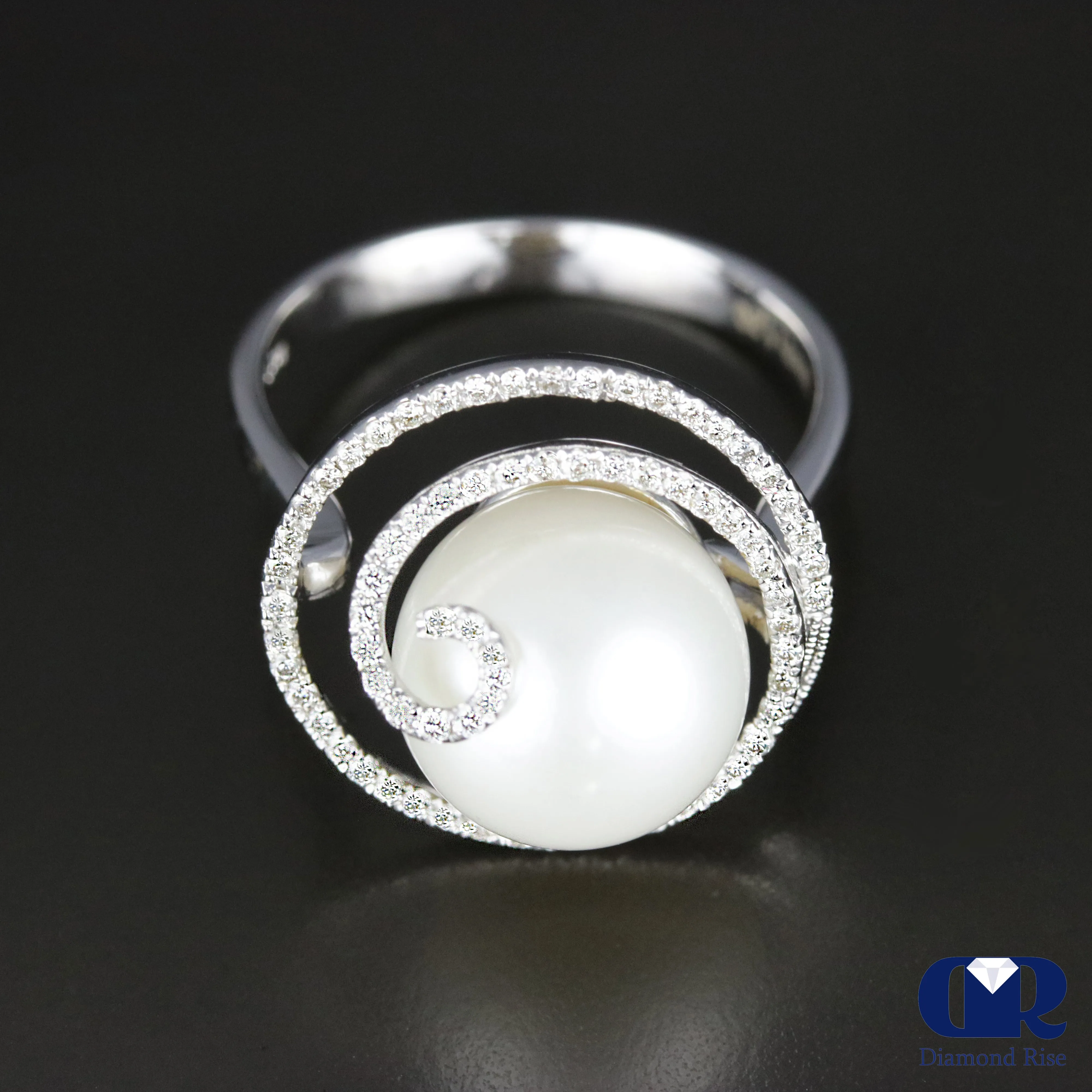 10 mm South Sea Culture Peal With Diamond Engagement Ring In 18K White Gold