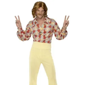 1960s Groovy Guy Costume Adult Tan Red Shirt High Waisted Trousers