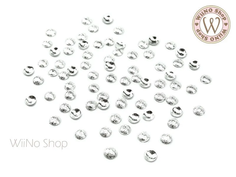 4mm Silver Textured Round Dome Metal Studs - 25 pcs
