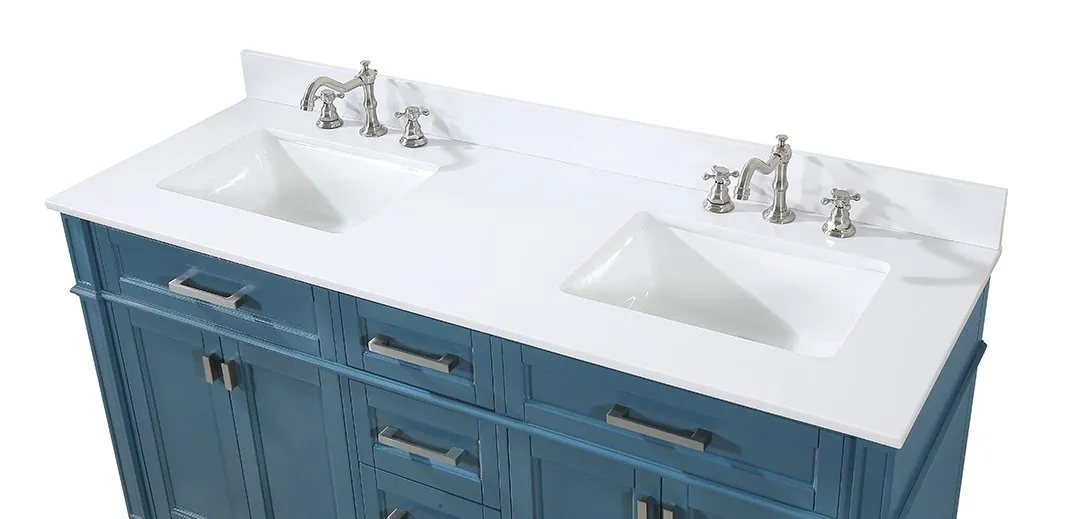 60" Tennant Brand Durand Modern Teal Blue Double Sink Bathroom Vanity QT-1808-D60TB