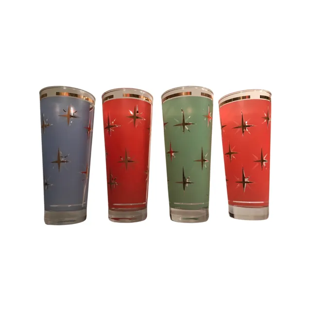 Bartlett Collins Mid-Century Atomic North Star Tall Collins Cocktail Glasses (Set of 4)