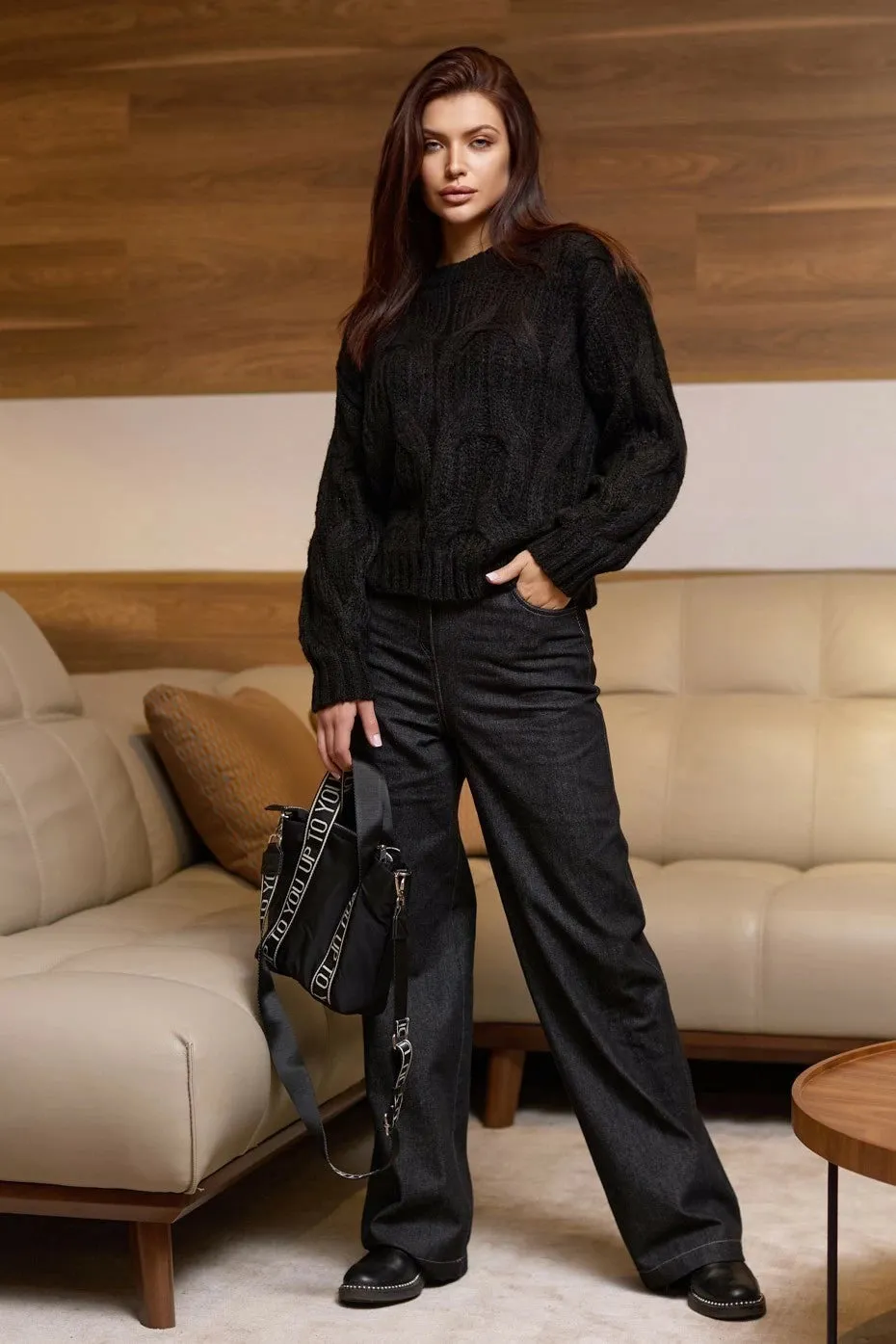 Black Flared Jeans Loose High Rise Womens Casual Comfort Wear