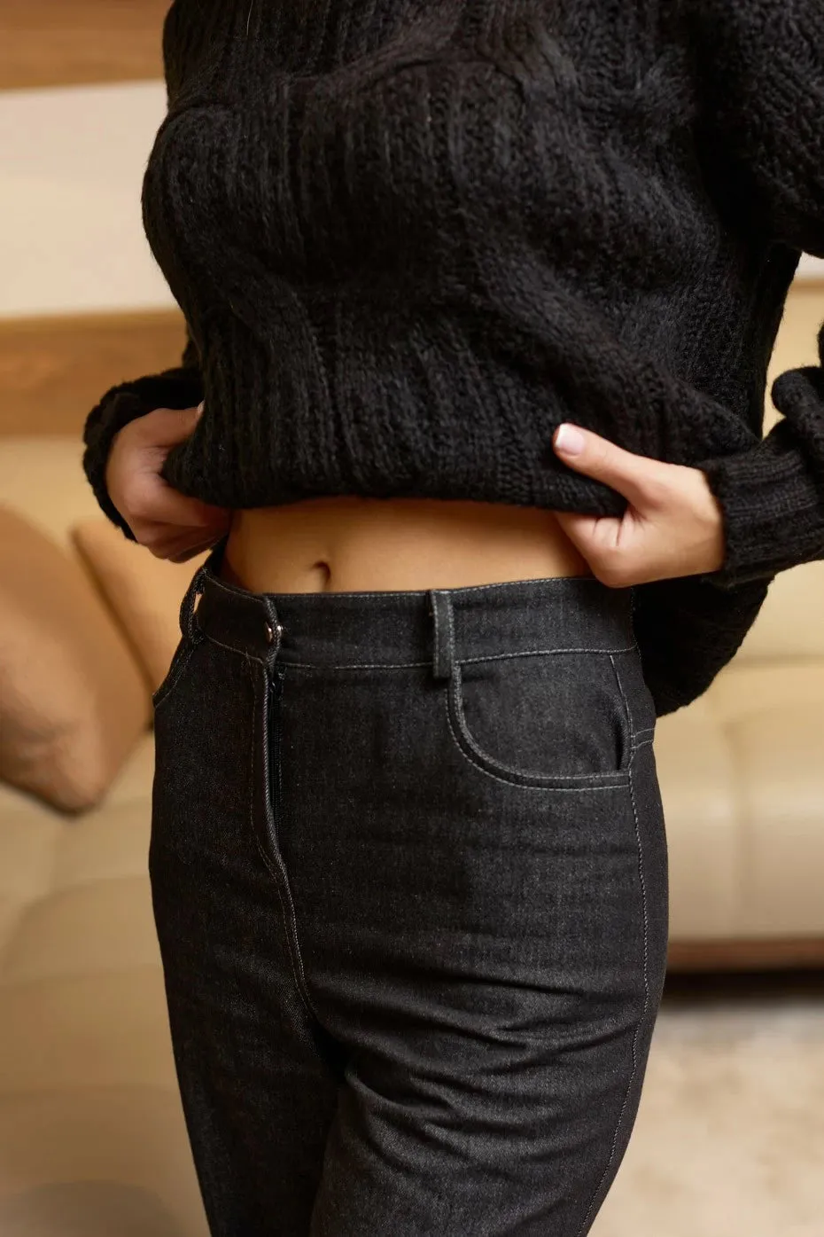 Black Flared Jeans Loose High Rise Womens Casual Comfort Wear