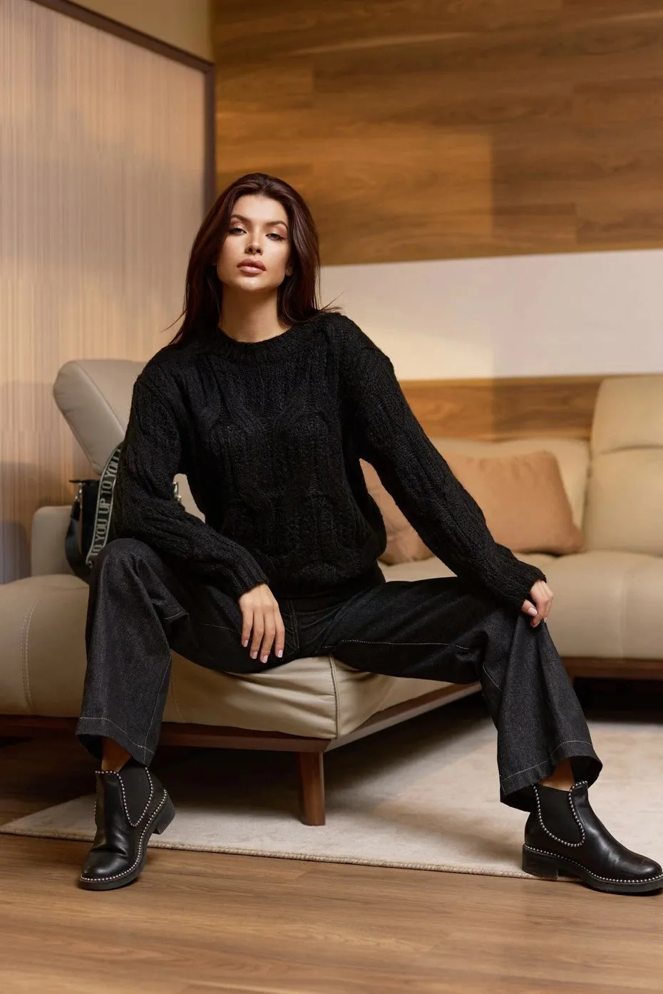 Black Flared Jeans Loose High Rise Womens Casual Comfort Wear