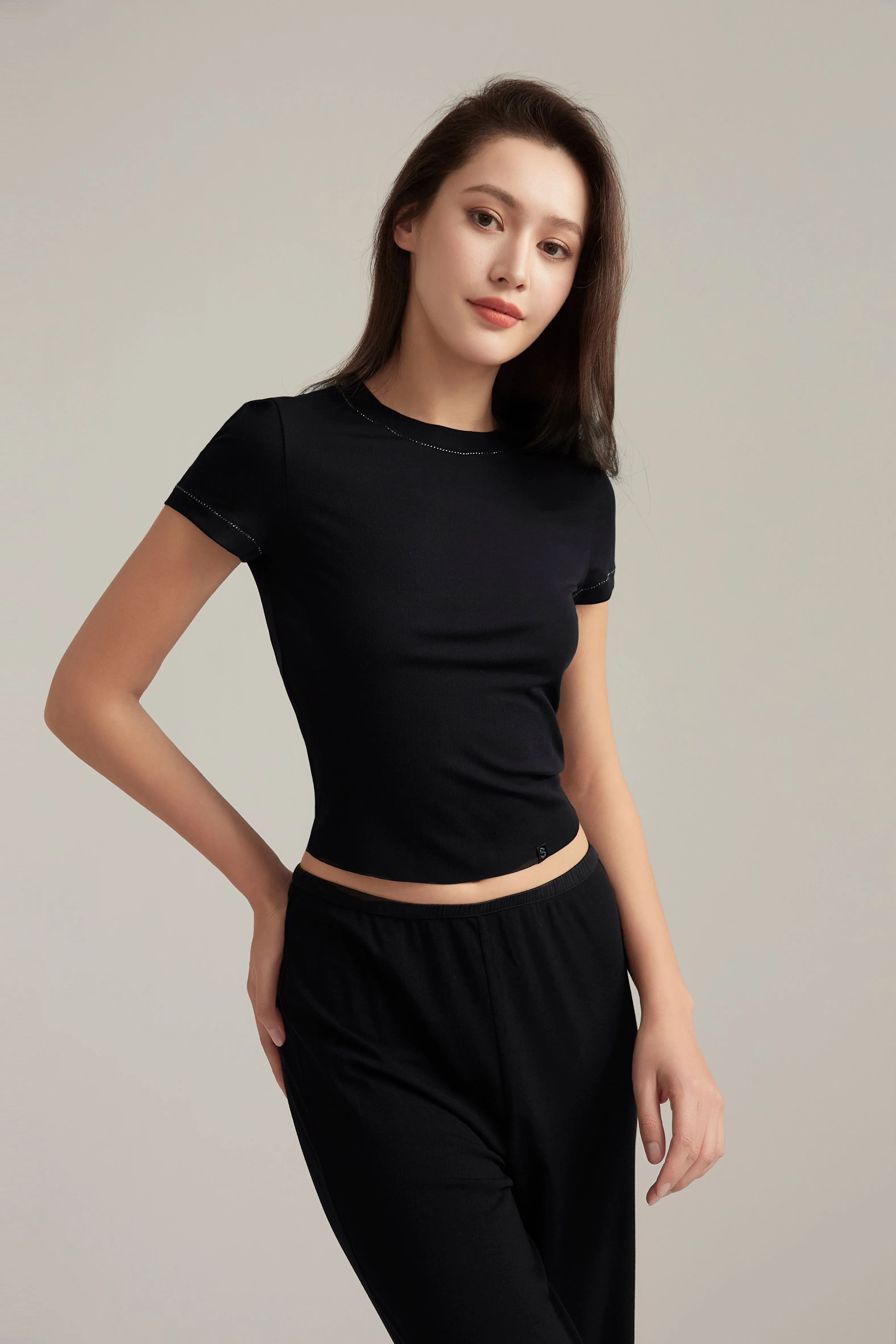 Black Silk Blend Flared Trousers