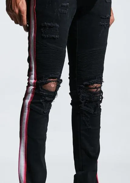 Bolt Biker Denim Black (Pink Stripe)