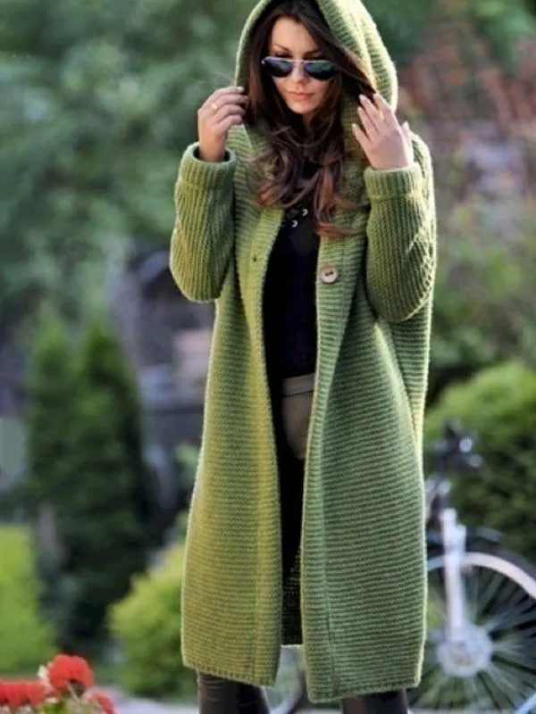 Button Front Hooded Cardigan Sweaters