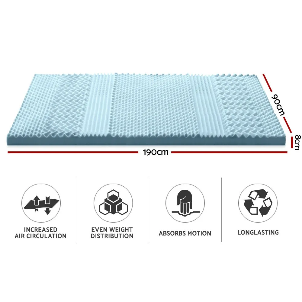 Cool Gel 7-zone Memory Foam Mattress Topper w/Bamboo Cover 8cm - Single