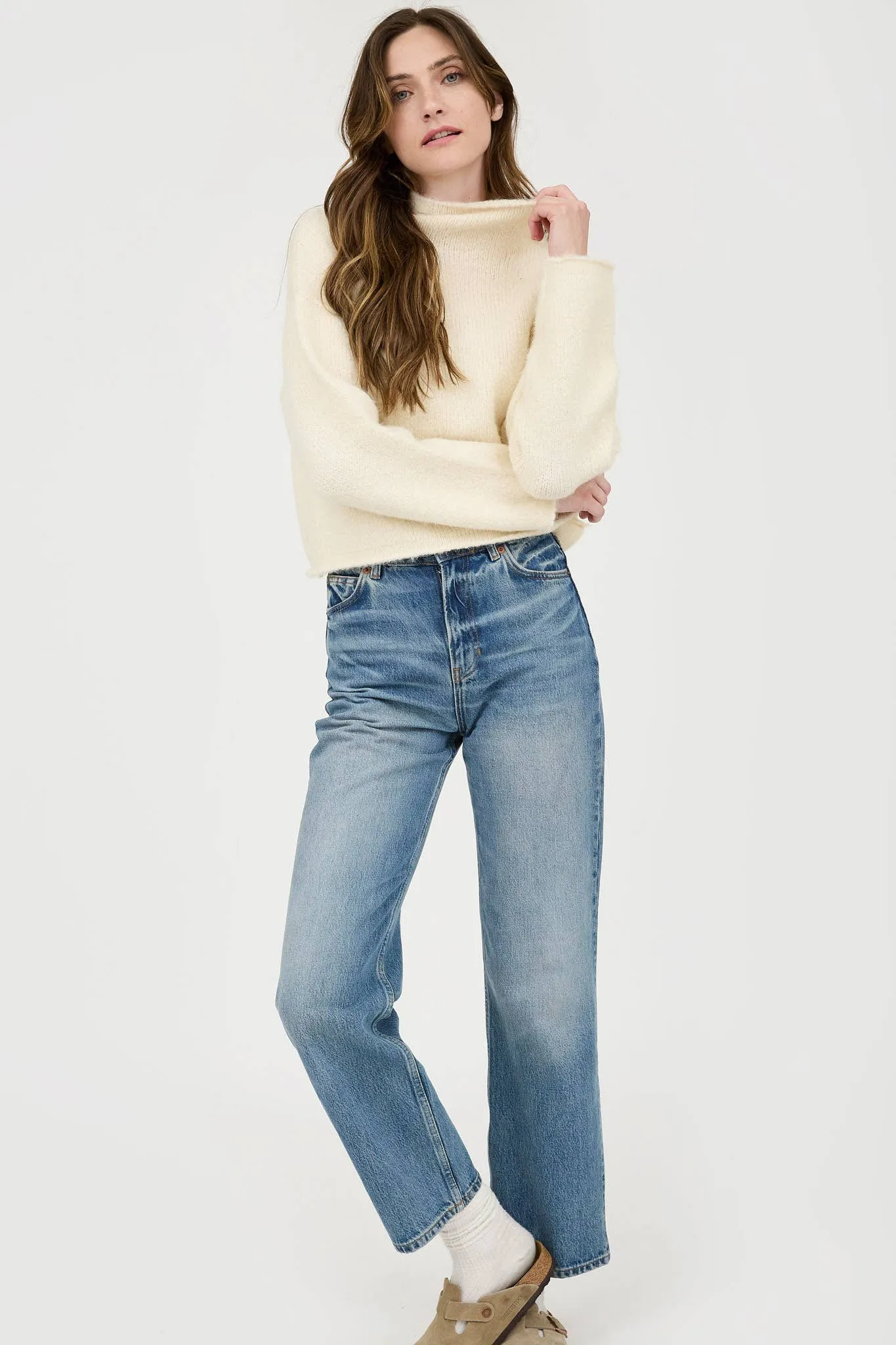 Cream Turtleneck Long Sleeve Sweater