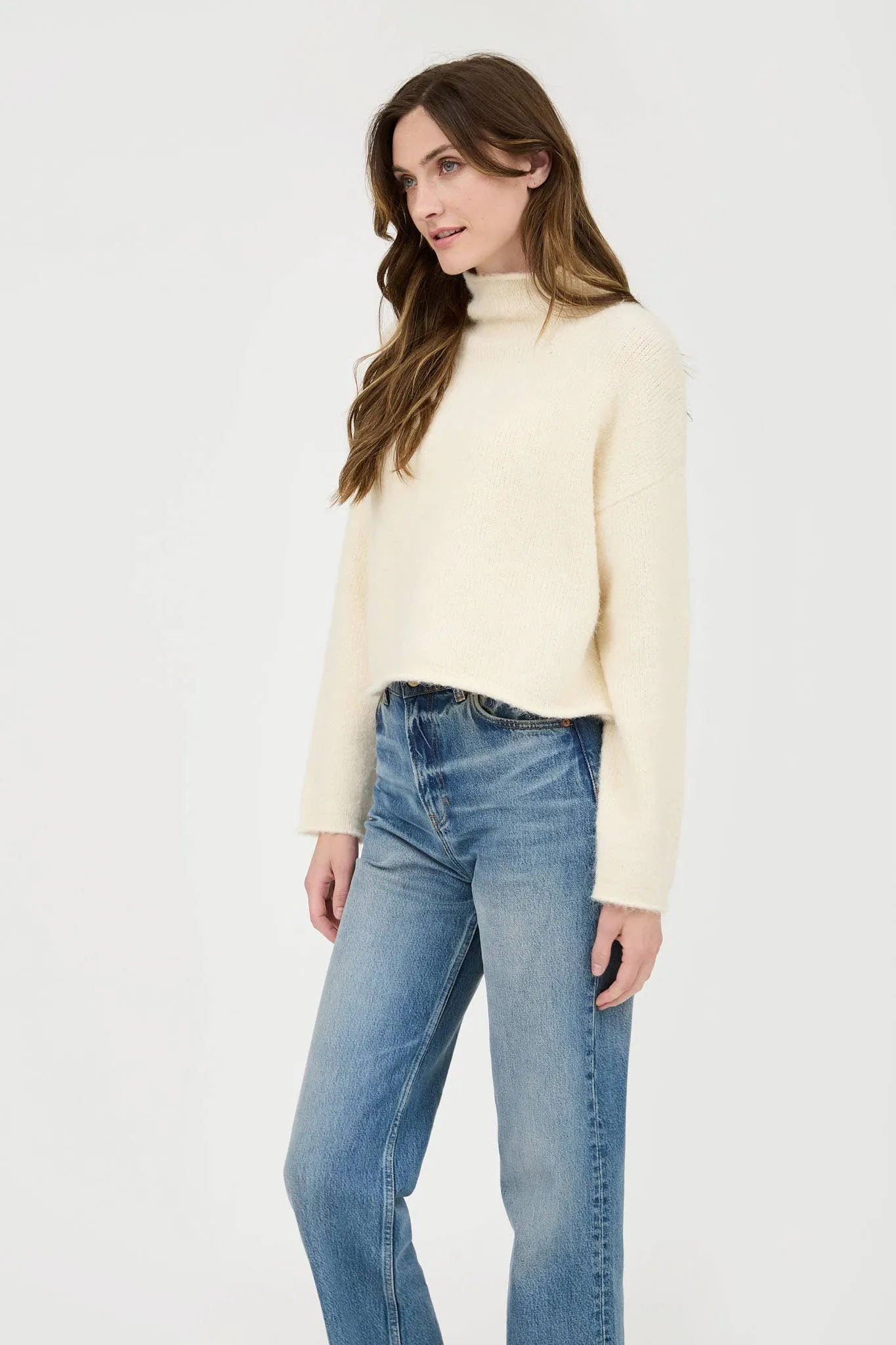 Cream Turtleneck Long Sleeve Sweater