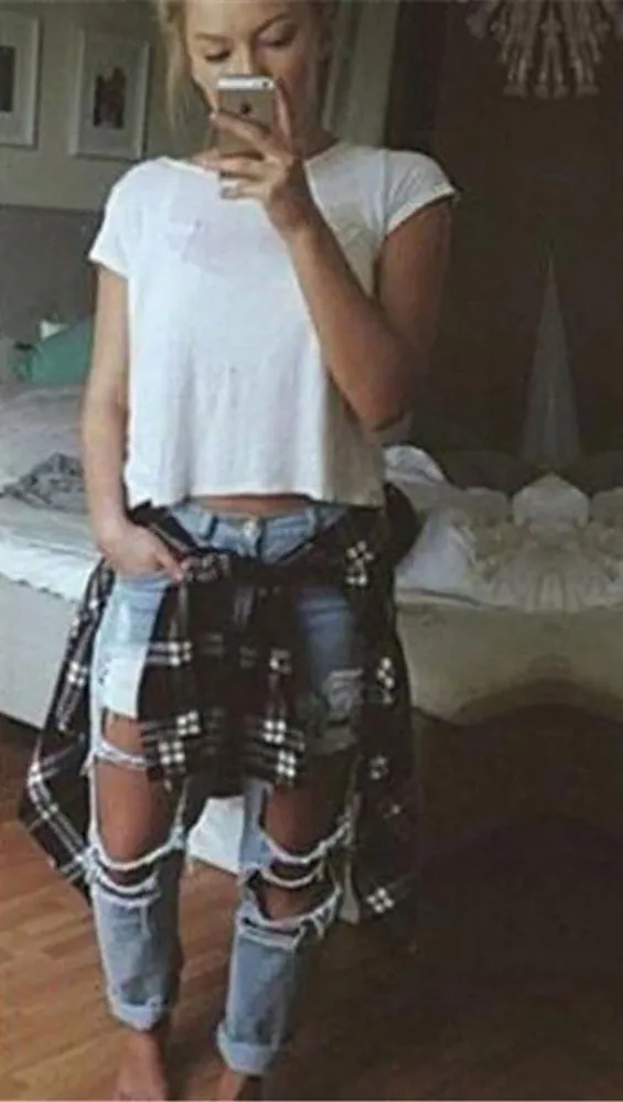 Destroyed Boyfriend Jean Blue Denim