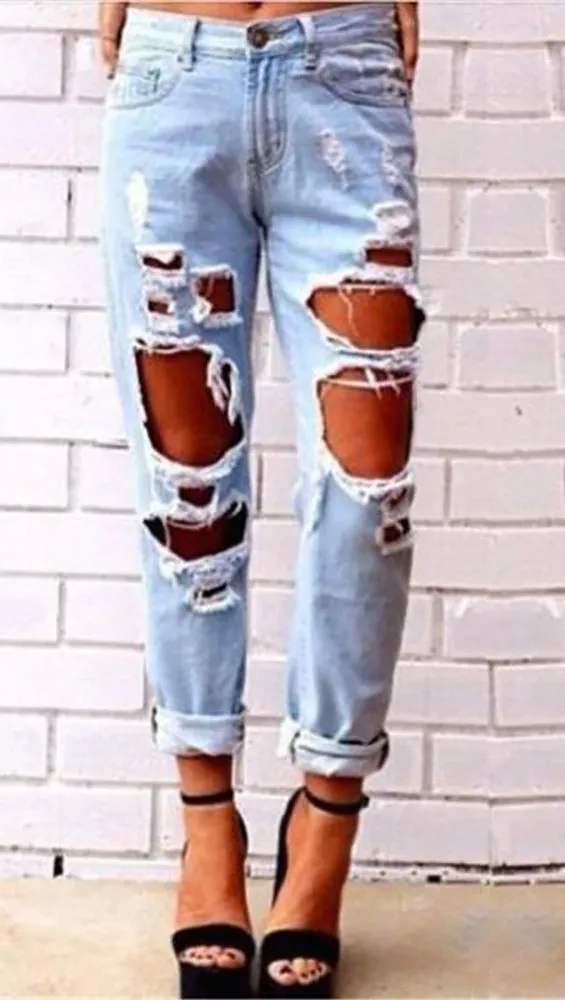 Destroyed Boyfriend Jean Blue Denim