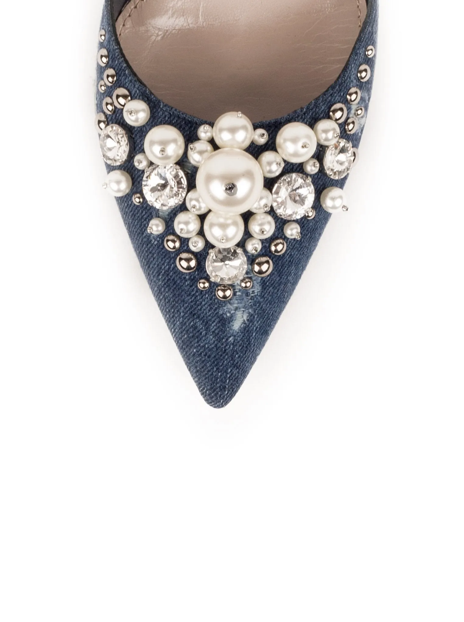 Embellished Denim Mules - Denim