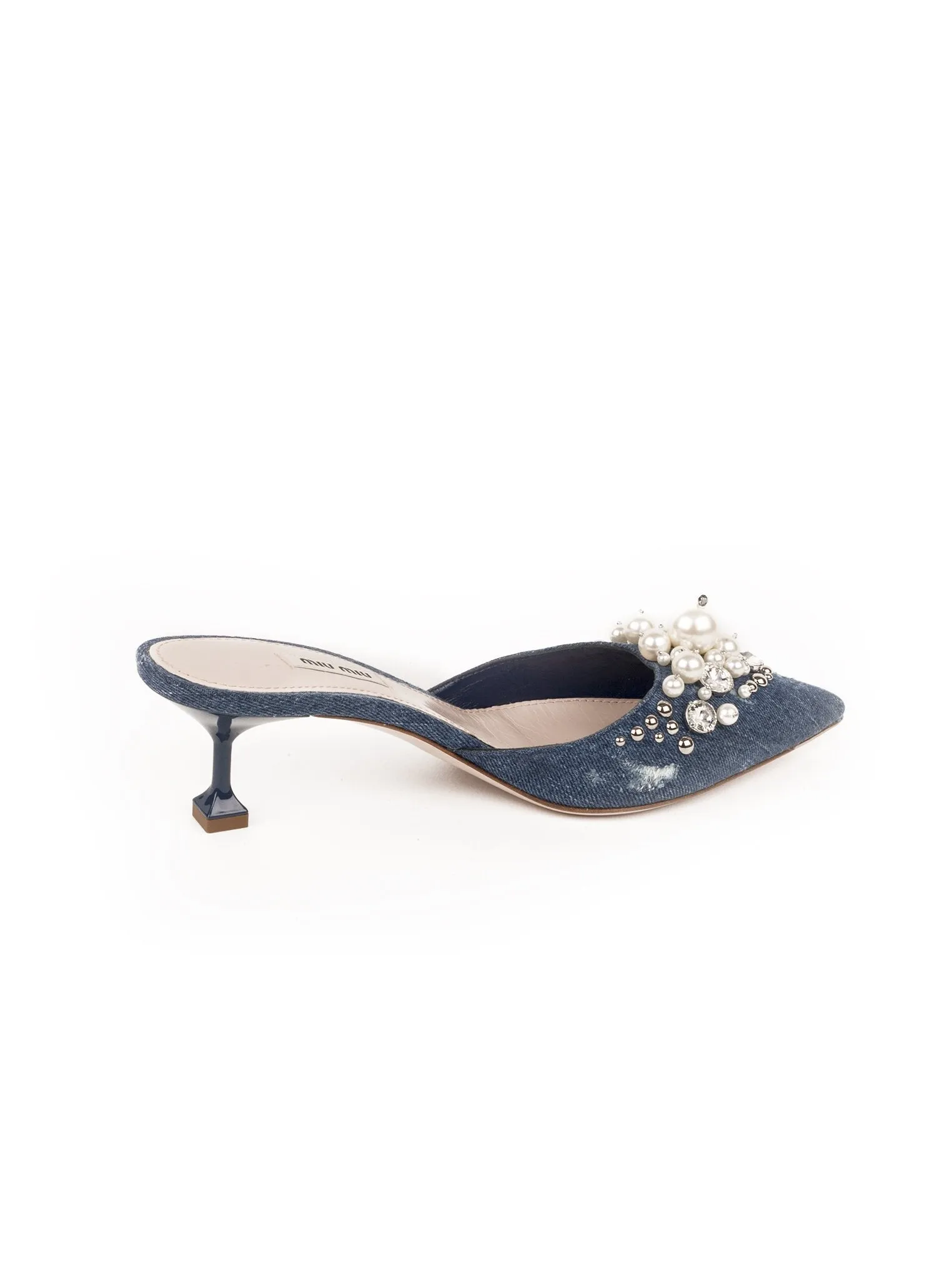 Embellished Denim Mules - Denim