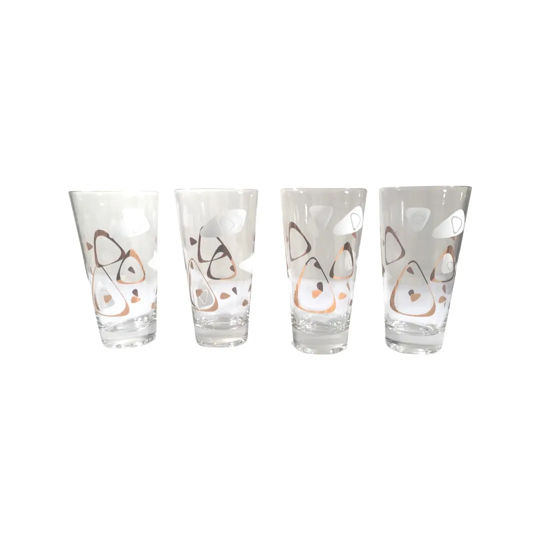 Federal Glass Mid-Century White and 22-Karat Gold Amoeba Boomerang Atomic Highball Glasses (Set of 4)