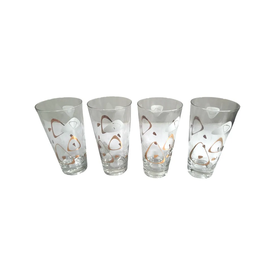 Federal Glass Mid-Century White and 22-Karat Gold Amoeba Boomerang Atomic Highball Glasses (Set of 4)