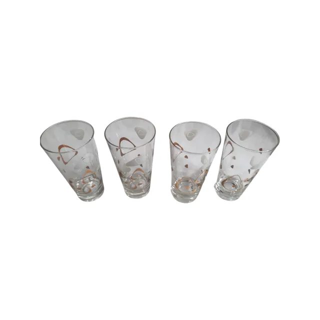 Federal Glass Mid-Century White and 22-Karat Gold Amoeba Boomerang Atomic Highball Glasses (Set of 4)