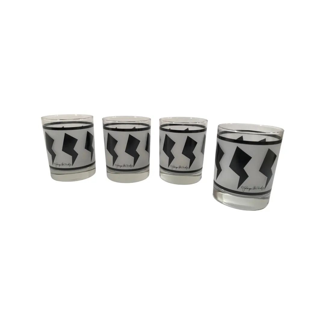 Georges Briard Signed Black and White Jazz Double Old Fashion Glasses (Set of 4)