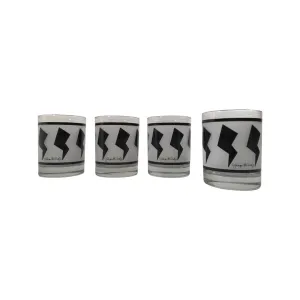 Georges Briard Signed Black and White Jazz Double Old Fashion Glasses (Set of 4)