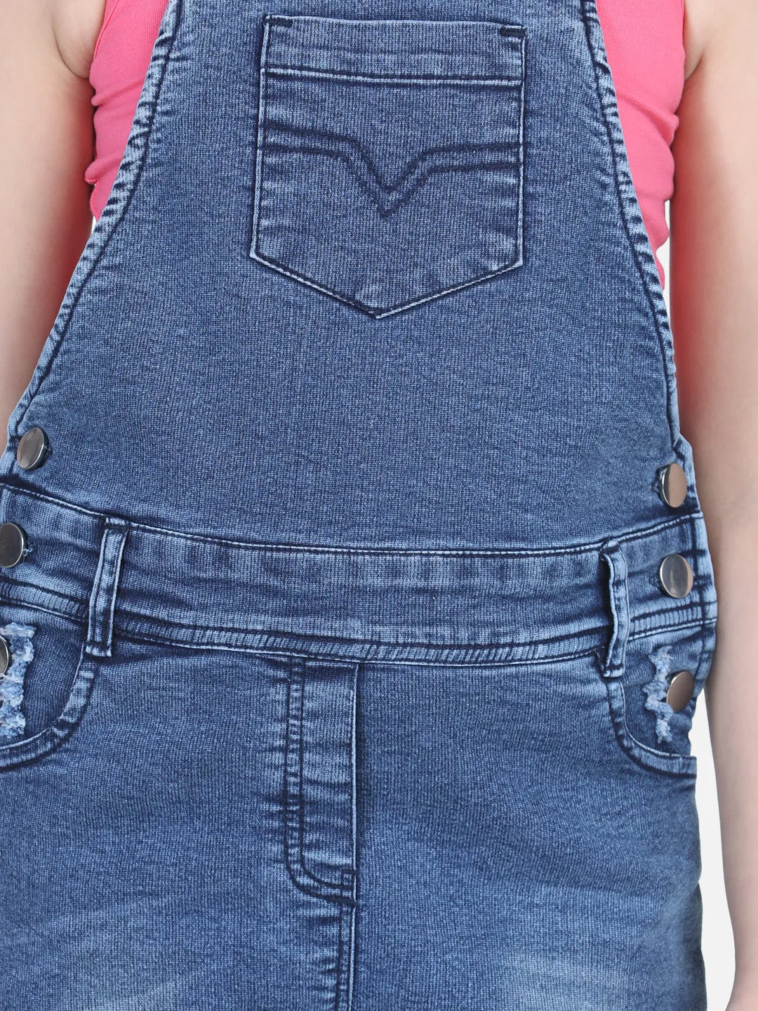 Girl's Distressed Denim Dungaree (T-Shirt Not Included) - StyleStone Kid