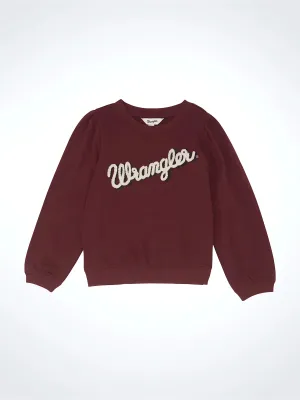 Girl's Wrangler Burgundy Logo Crew Neck