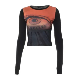 Graphic T Shirts Aesthetic Clothes 2000s Clothes Y2k Streetwear Long Sleeve Crop Tops Cool Girls P85-AI14