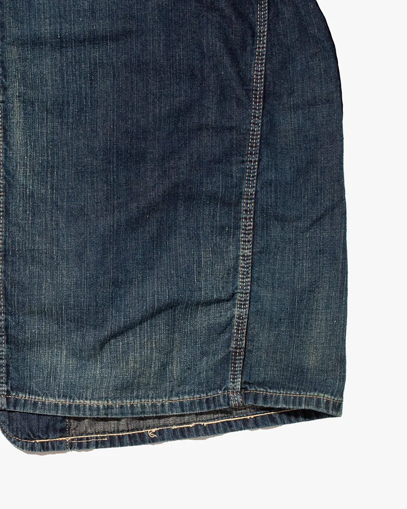 Japanese Repro Coverall Denim Chore Coat, Sugar Cane, Dark Blue with Distressed Pocket - L
