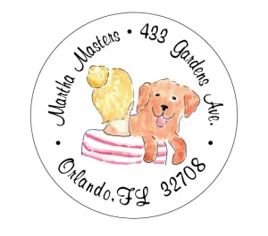 Lady with bun and Golden Retriever - Address Labels