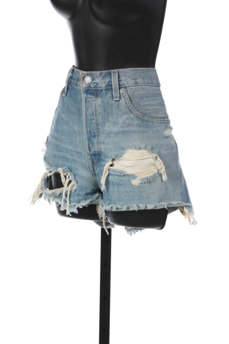 Levi's Denim Light Wash "501" Button Fly Distressed Jean Shorts