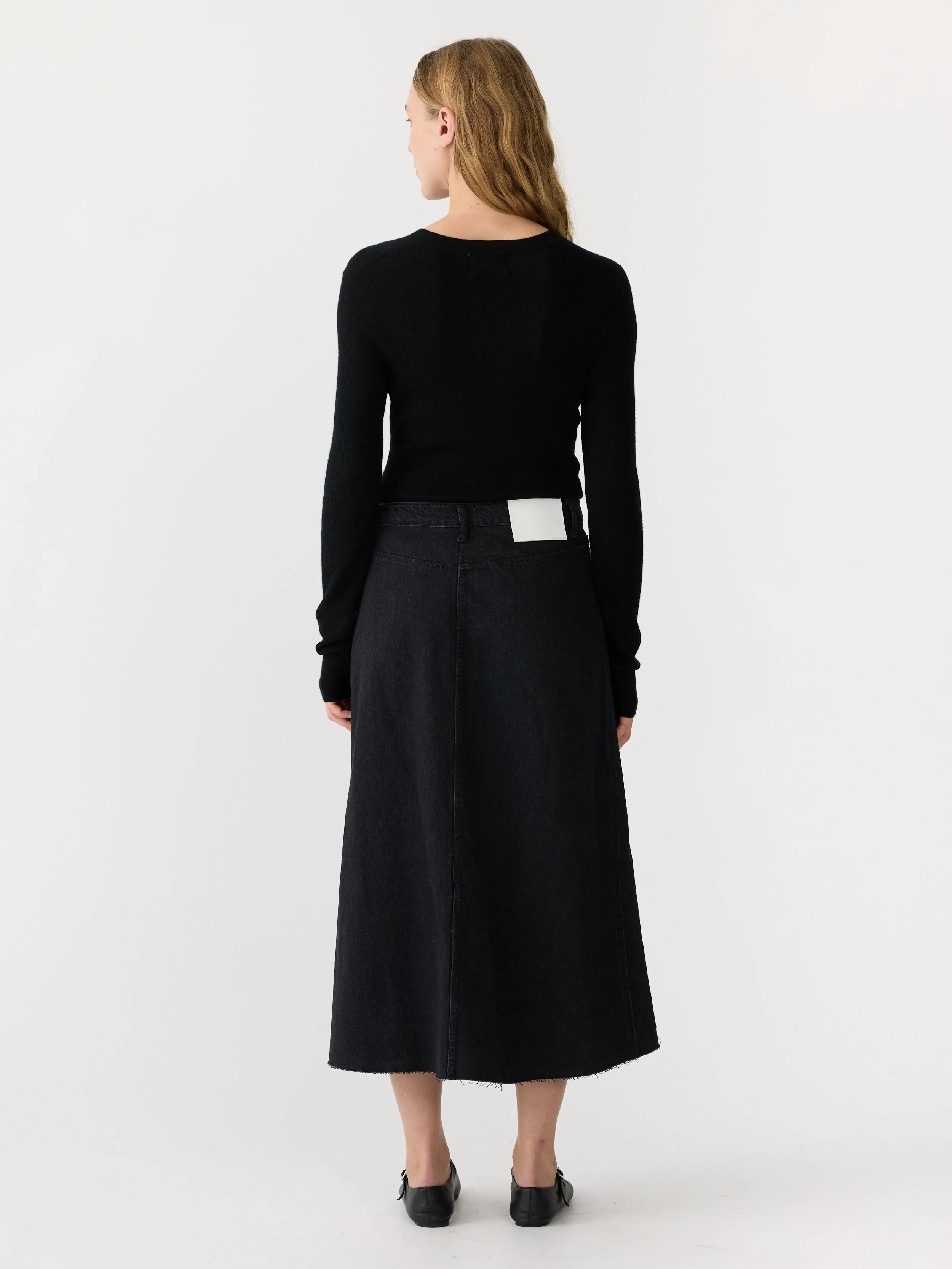 longerline denim skirt