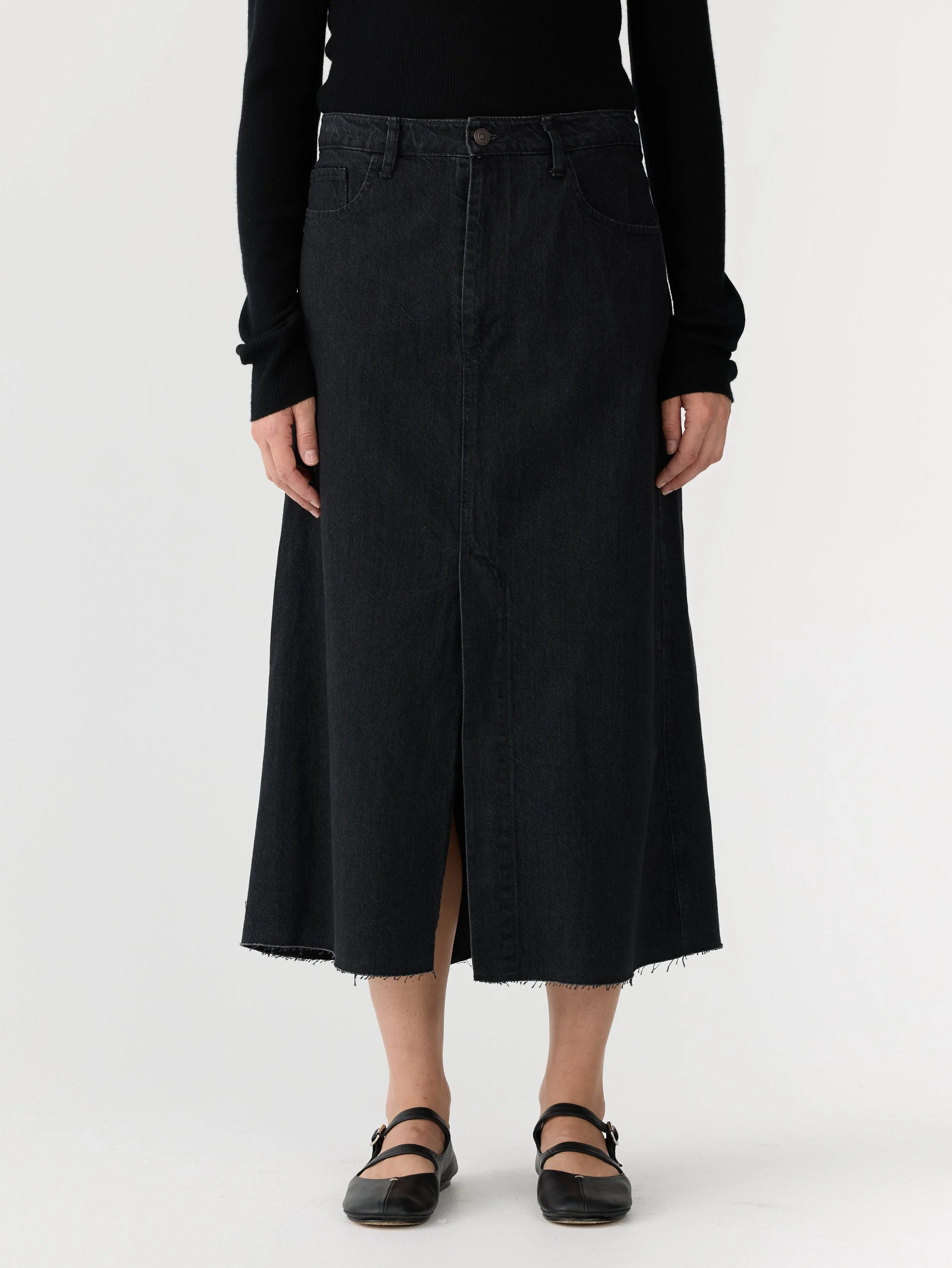 longerline denim skirt