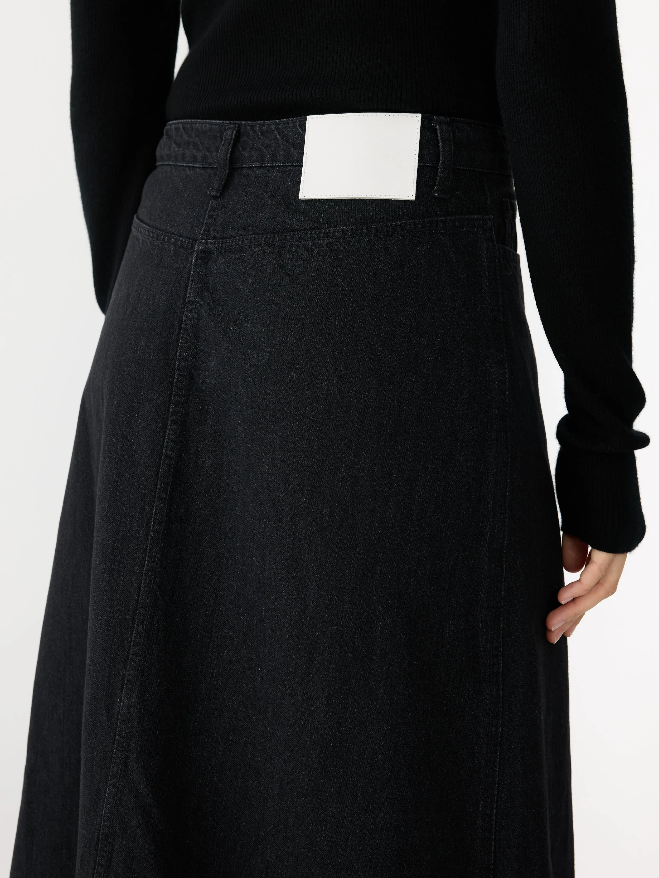longerline denim skirt