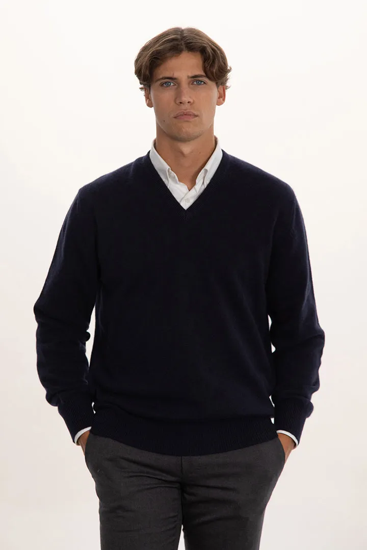Maglione scollo v doppio filo 100% cashmere