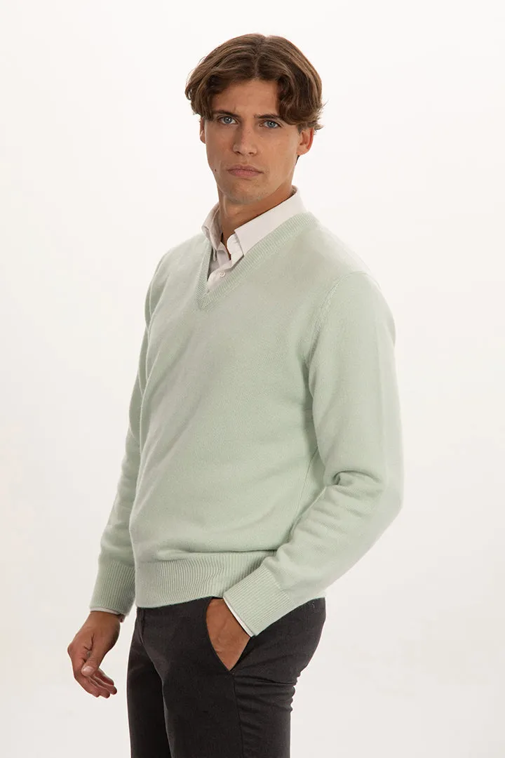 Maglione scollo v doppio filo 100% cashmere