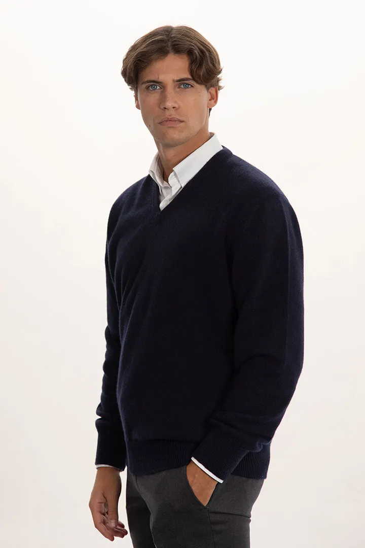 Maglione scollo v doppio filo 100% cashmere