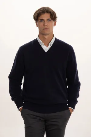 Maglione scollo v doppio filo 100% cashmere