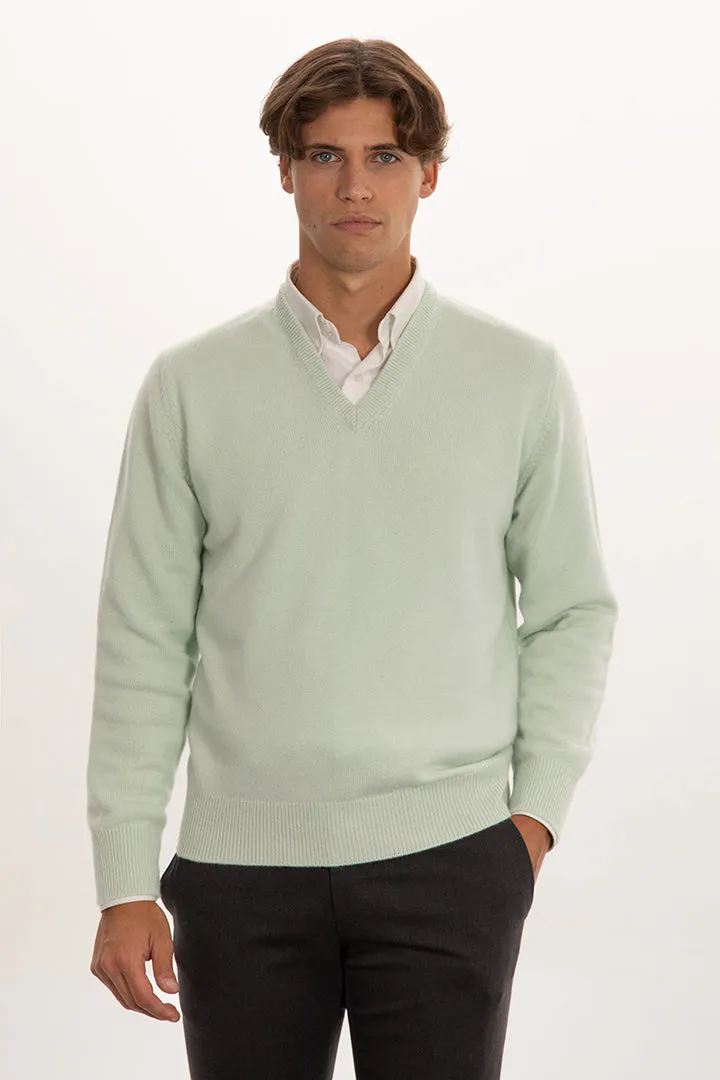 Maglione scollo v doppio filo 100% cashmere