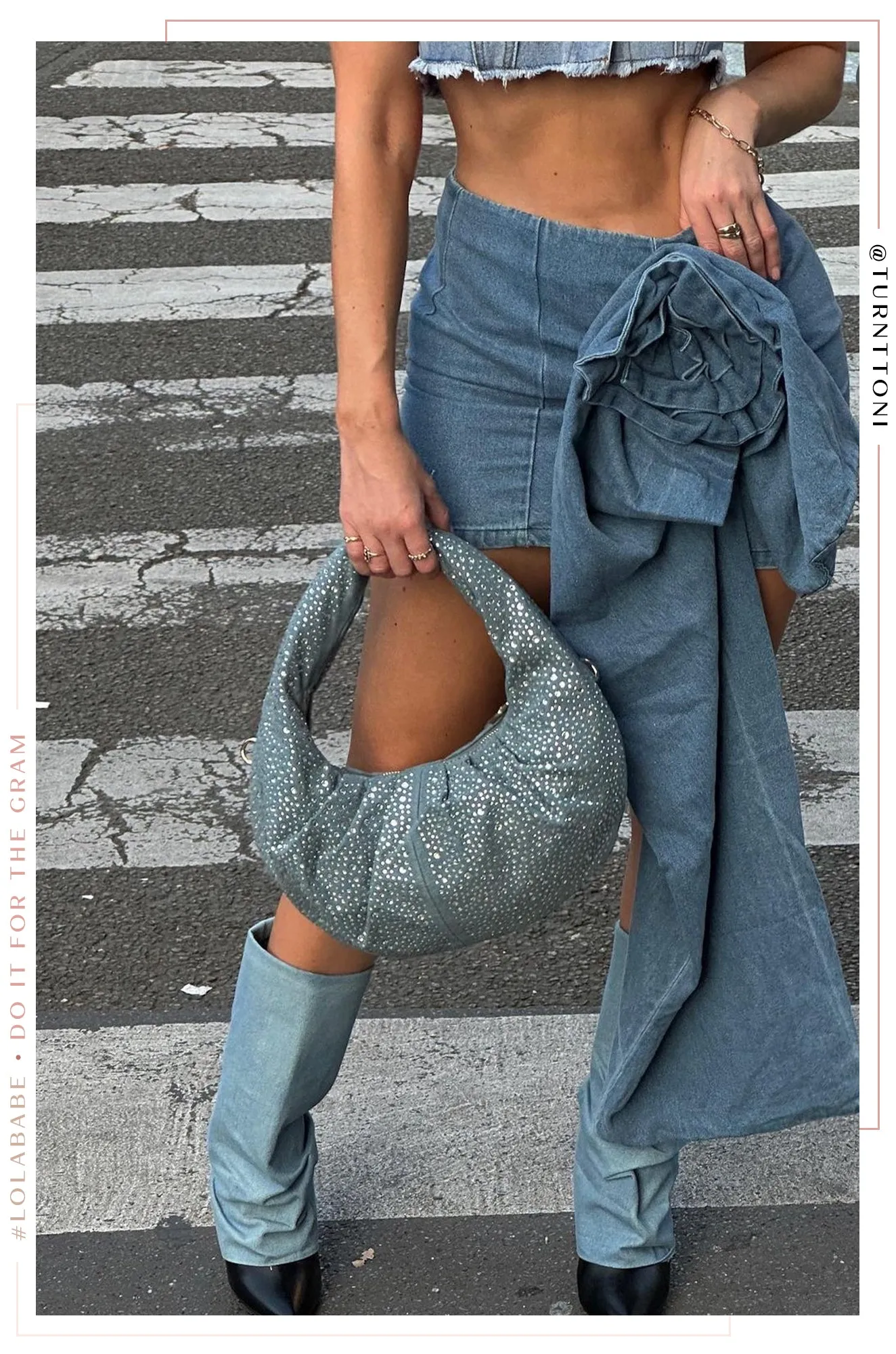 Makaila Embellished Bag - Denim
