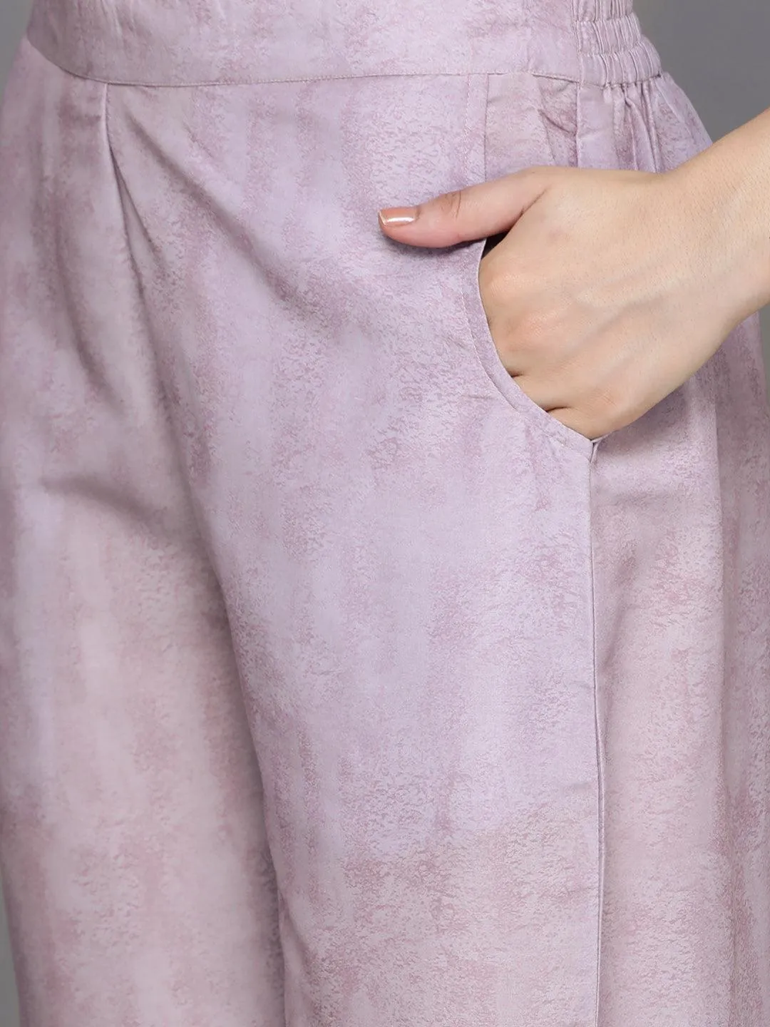 Mauve Printed Silk Blend Kaftan Kaftan With Trousers