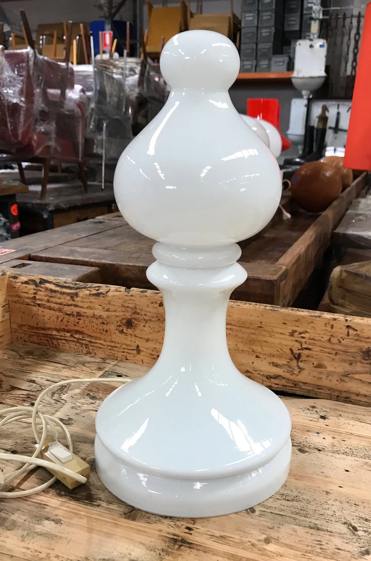 Mid Century "Ivan Jakes" "Bishop Chess"  Opaline Glass  Table  Lamp  #3793