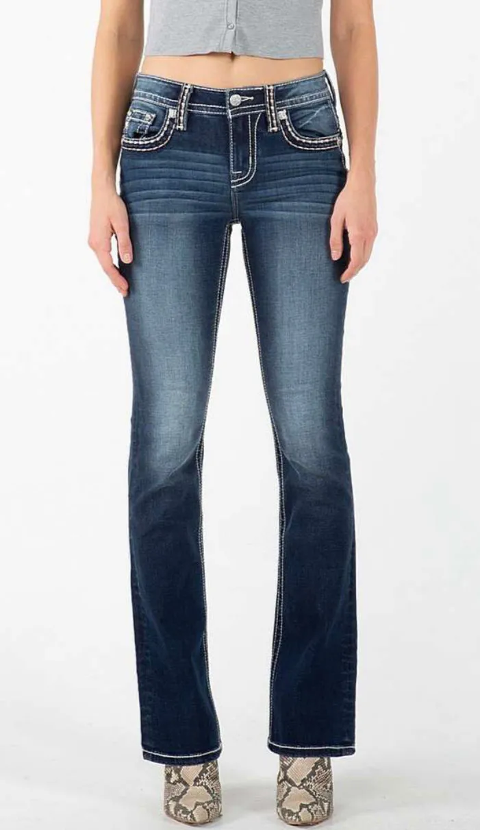 Miss Me Stitch It Up Mid Rise Straight Jean