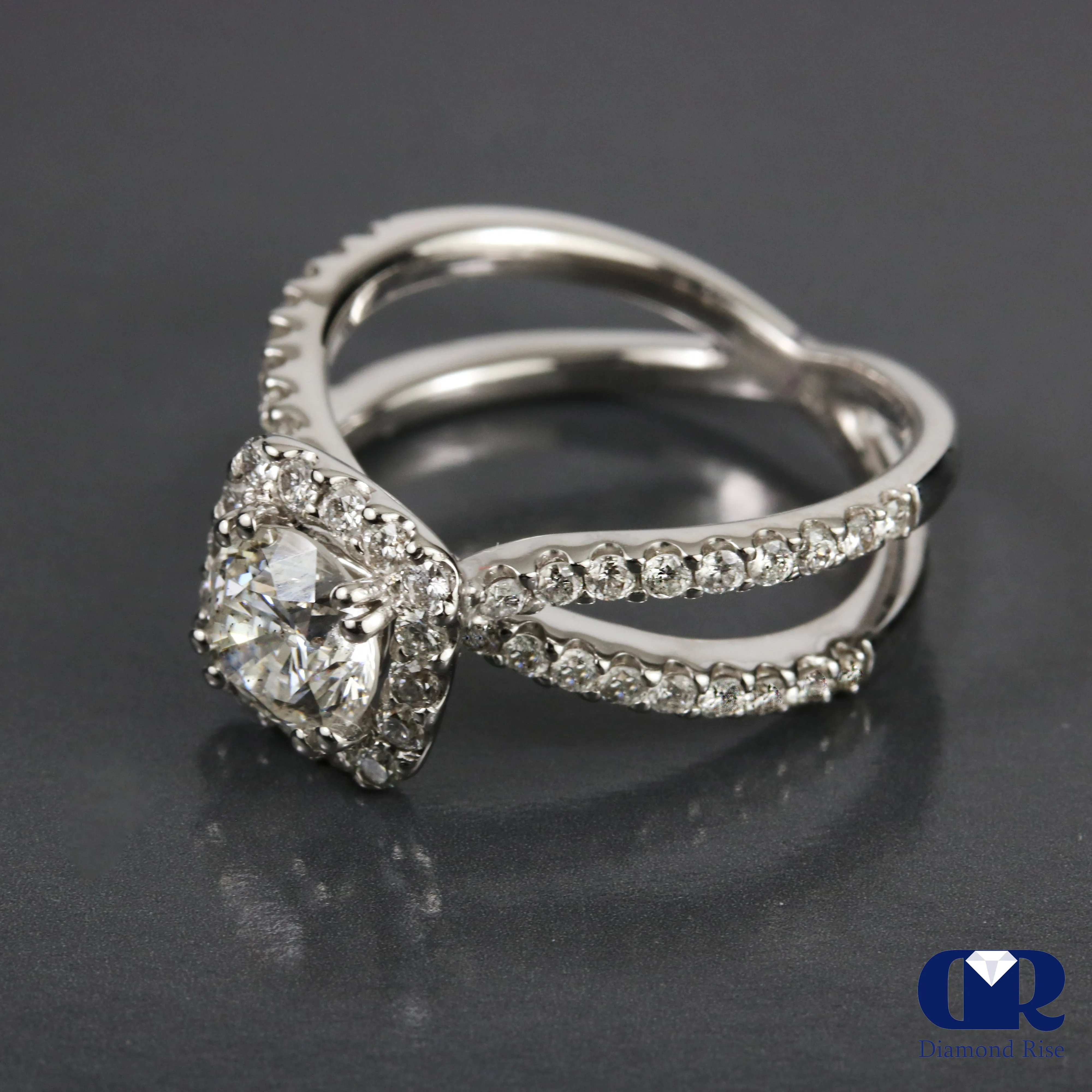 Natural 1.95 Carat Round Cut Diamond Split Shake Engagement Ring 14K Gold