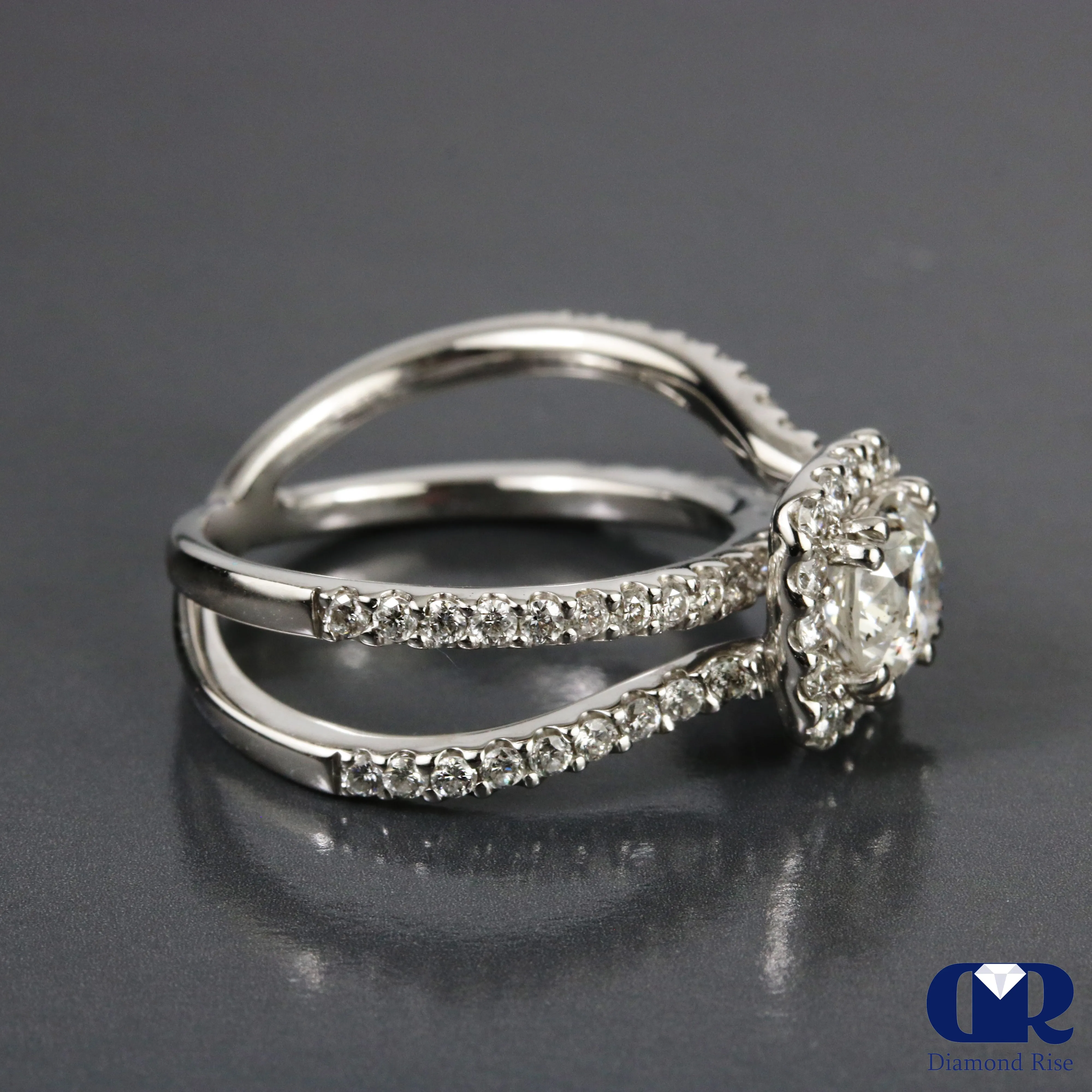 Natural 1.95 Carat Round Cut Diamond Split Shake Engagement Ring 14K Gold