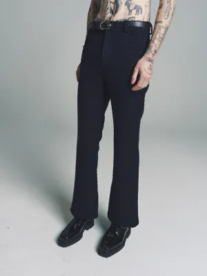 Navy Boucle Wool Five Pocket Flare Trousers