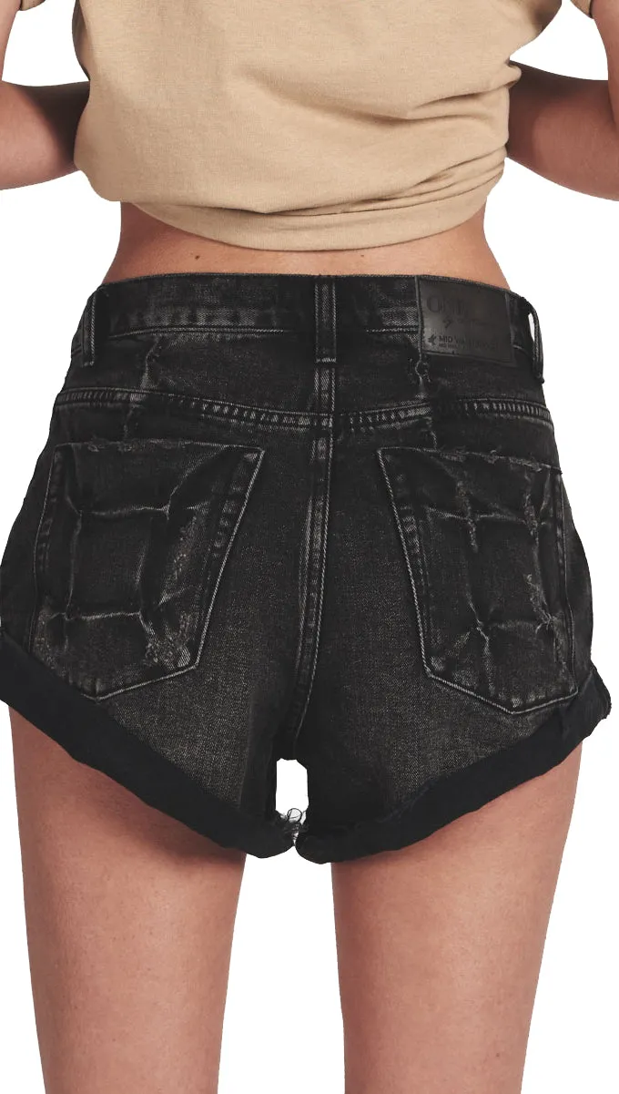 One Teaspoon Bandits Mid Waist Denim Shorts Double Bass