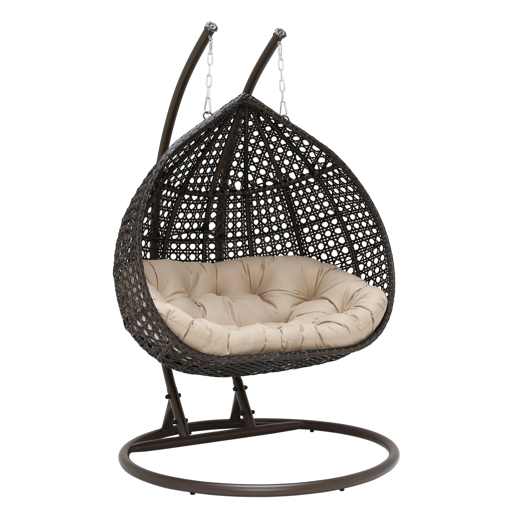 Onio Double Seater Hanging Swing With Stand For Balcony , Garden Swing (Dark Brown)