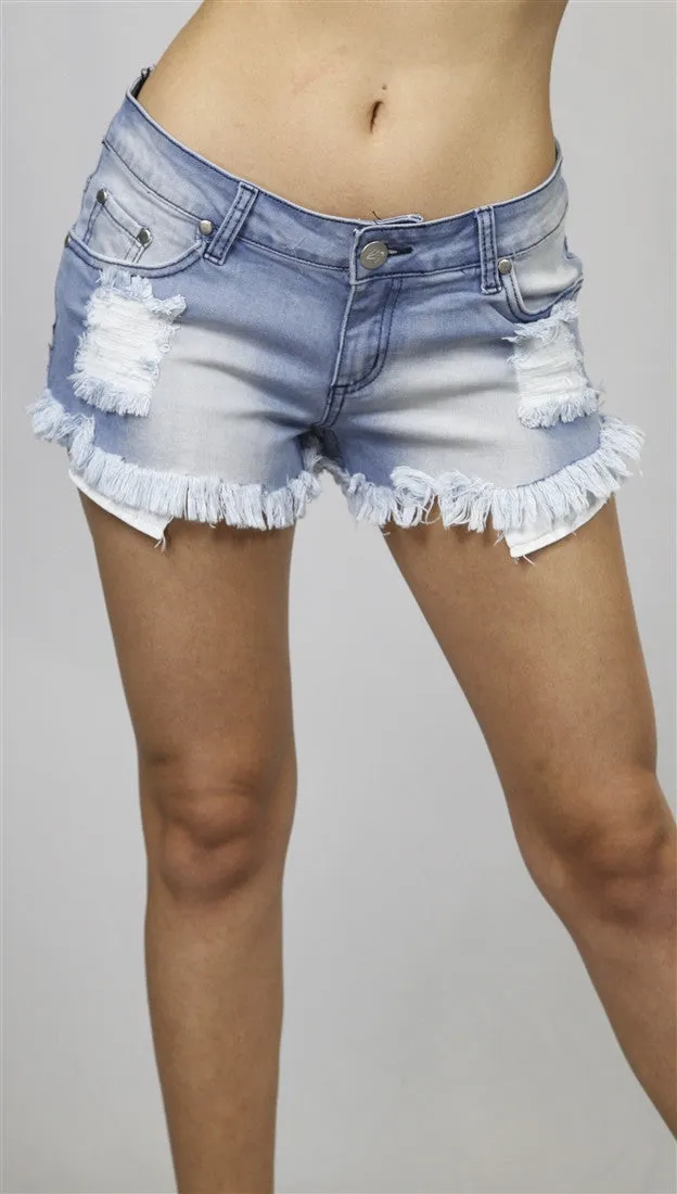 Reverse Distressed Bleached Denim Shorts